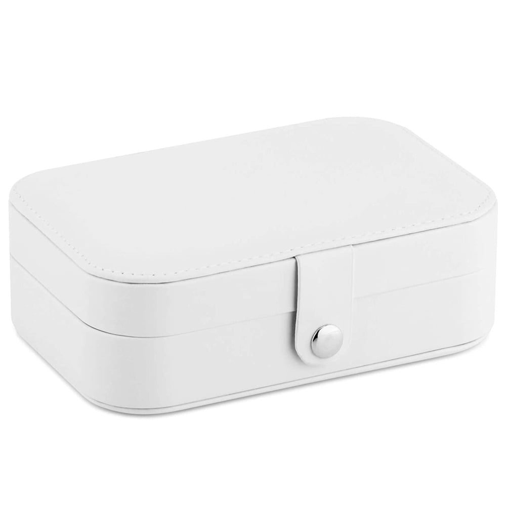 Cutie de bijuterii Quasar & Co.® pentru inele, lantisoare, bratari, organizator 2 compartimente, piele ecologica, interior catifea, 16 x 11 x 5 cm, alb 3