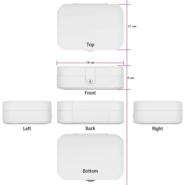 Cutie de bijuterii Quasar & Co.® pentru inele, lantisoare, bratari, organizator 2 compartimente, piele ecologica, interior catifea, 16 x 11 x 5 cm, alb - imagine 6