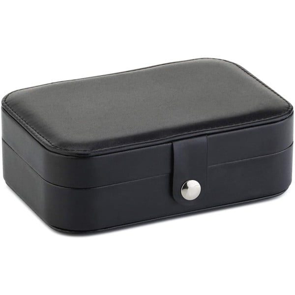 Cutie de bijuterii Quasar & Co.® pentru inele, lantisoare, bratari, organizator 2 compartimente, piele ecologica, interior catifea, 16 x 11 x 5 cm, negru - imagine 3