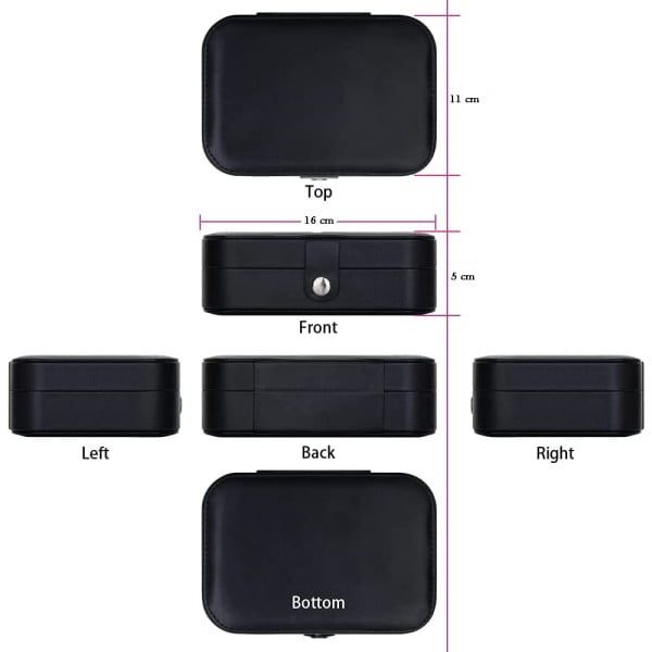 Cutie de bijuterii Quasar & Co.® pentru inele, lantisoare, bratari, organizator 2 compartimente, piele ecologica, interior catifea, 16 x 11 x 5 cm, negru - imagine 4