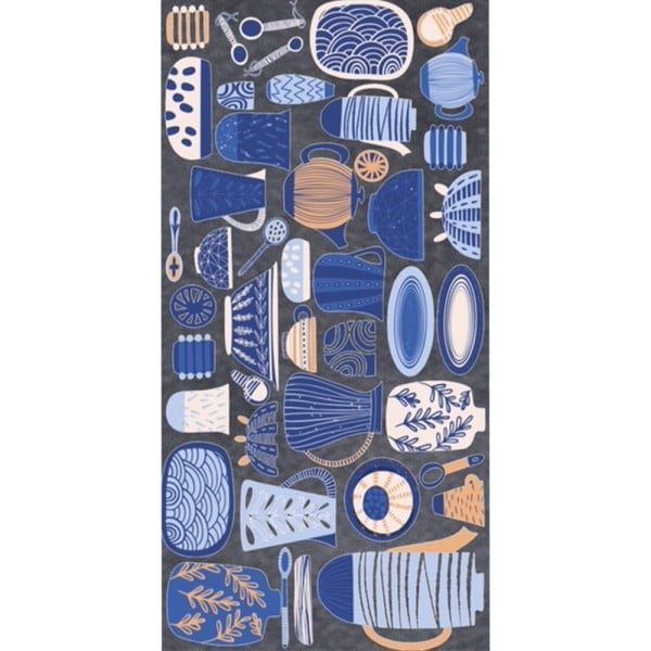 Covor bucatarie, Quasar & Co.®, antiderapant, model vase, 80 x 150 cm, grosime 4 mm, poliester, albastru - imagine 2