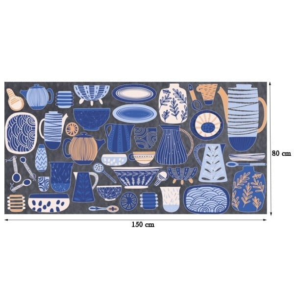 Covor bucatarie, Quasar & Co.®, antiderapant, model vase, 80 x 150 cm, grosime 4 mm, poliester, albastru - imagine 3