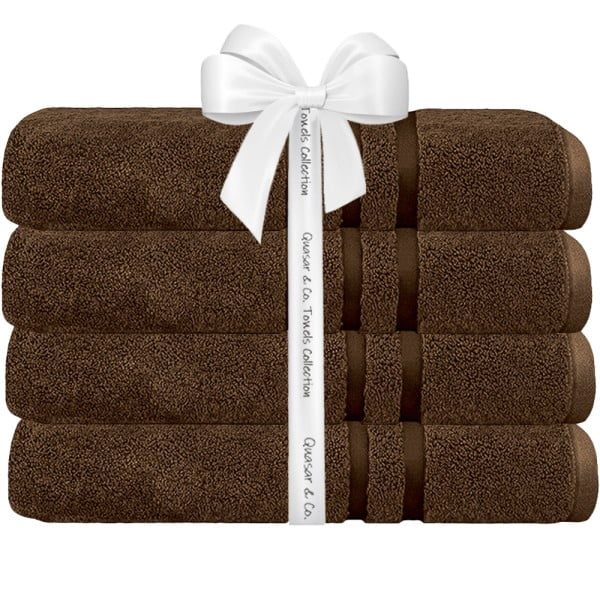 Set 4 prosoape baie Quasar & Co.®, 100% bumbac, 450 g/mp, 70 x 140 cm, maro - imagine 3