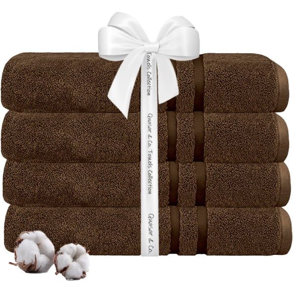 Set 4 prosoape baie Quasar & Co.®, 100% bumbac, 450 g/mp, 70 x 140 cm, maro - imagine 1