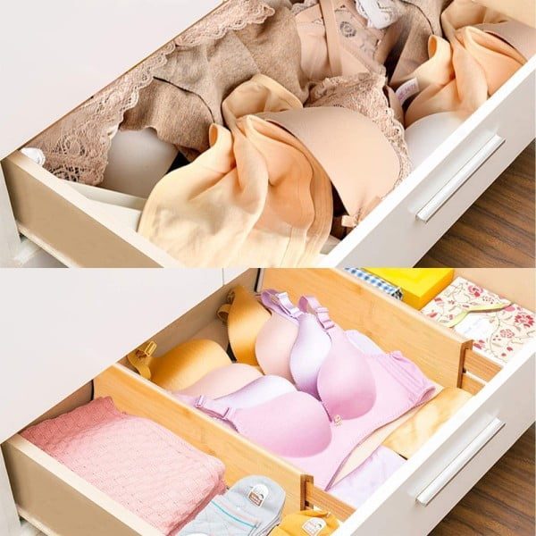Set 4 organizatoare reglabile pentru sertar, Quasar & Co.®, pentru baie/bucatarie/dormitor, sistem antialunecare, bambus, 45-57 x 1.5 x 6.5 cm, natur - imagine 9