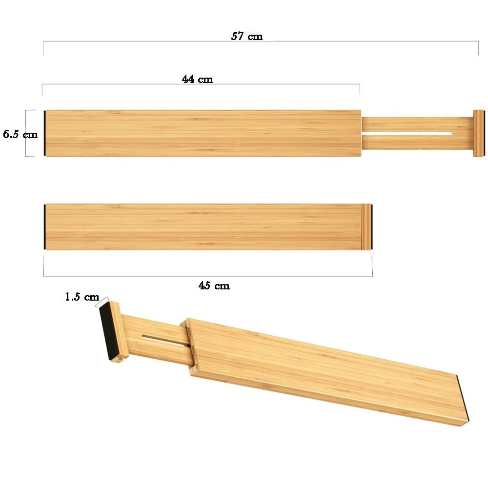 Set 4 organizatoare reglabile pentru sertar, Quasar & Co.®, pentru baie/bucatarie/dormitor, sistem antialunecare, bambus, 45-57 x 1.5 x 6.5 cm, natur 4 Set 4 organizatoare reglabile pentru sertar, Quasar & Co.®, pentru baie/bucatarie/dormitor, sistem antialunecare, bambus, 45-57 x 1.5 x 6.5 cm, natur 4