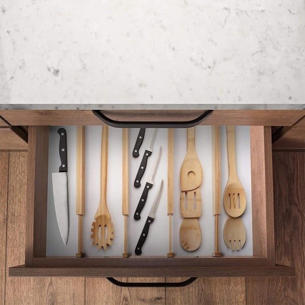 Set 4 organizatoare reglabile pentru sertar, Quasar & Co.®, pentru baie/bucatarie/dormitor, sistem antialunecare, bambus, 45-57 x 1.5 x 6.5 cm, natur - imagine 7