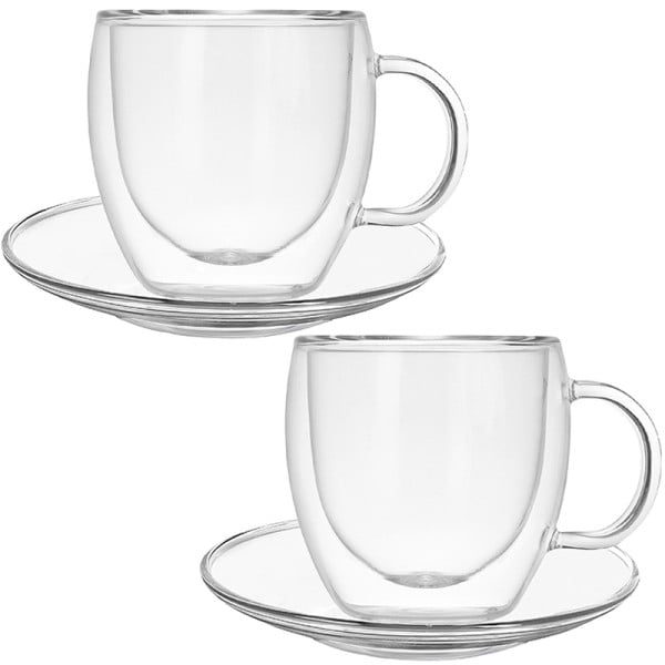 Set 2 cani si 2 farfurioare, Quasar & Co.®, cana 250 ml cu pereti dubli, d 8 cm, h 9 cm, farfurioara 10.5 cm, termorezistenta, transparent - imagine 10