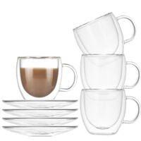 Set 4 cani si 4 farfurioare, Quasar & Co.®, cana 250 ml cu pereti dubli, d 8 cm, h 9 cm, farfurioara 10.5 cm, termorezistenta, transparent 15 Set 4 cani si 4 farfurioare, Quasar & Co.®, cana 250 ml cu pereti dubli, d 8 cm, h 9 cm, farfurioara 10.5 cm, termorezistenta, transparent 15