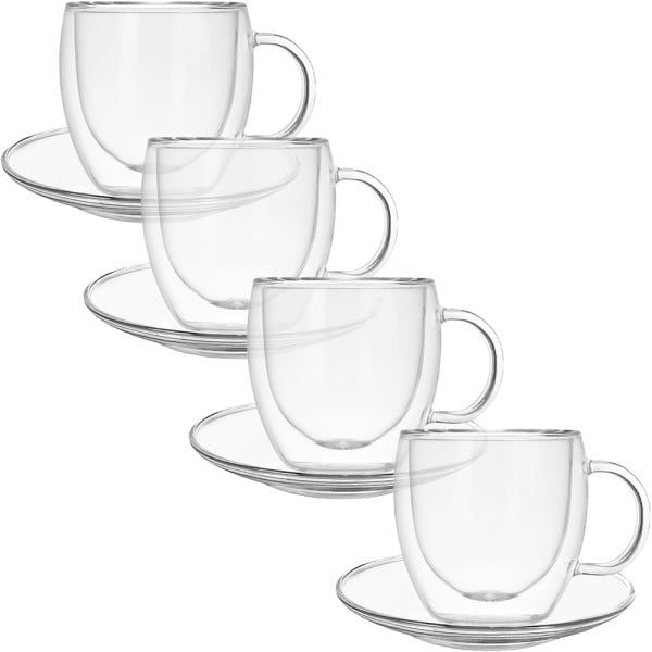 Set 4 cani si 4 farfurioare, Quasar & Co.®, cana 250 ml cu pereti dubli, d 8 cm, h 9 cm, farfurioara 10.5 cm, termorezistenta, transparent - imagine 5
