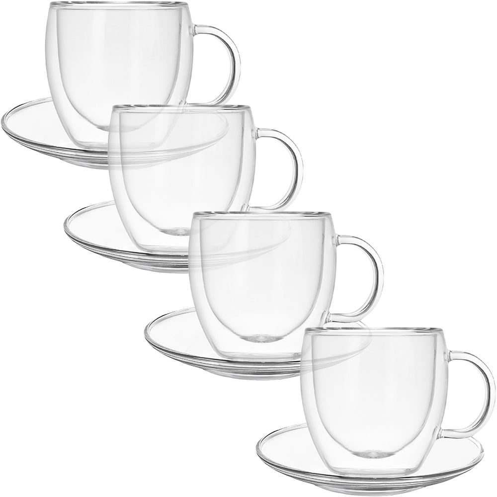 Set 4 cani si 4 farfurioare, Quasar & Co.®, cana 250 ml cu pereti dubli, d 8 cm, h 9 cm, farfurioara 10.5 cm, termorezistenta, transparent 5 Set 4 cani si 4 farfurioare, Quasar & Co.®, cana 250 ml cu pereti dubli, d 8 cm, h 9 cm, farfurioara 10.5 cm, termorezistenta, transparent 5