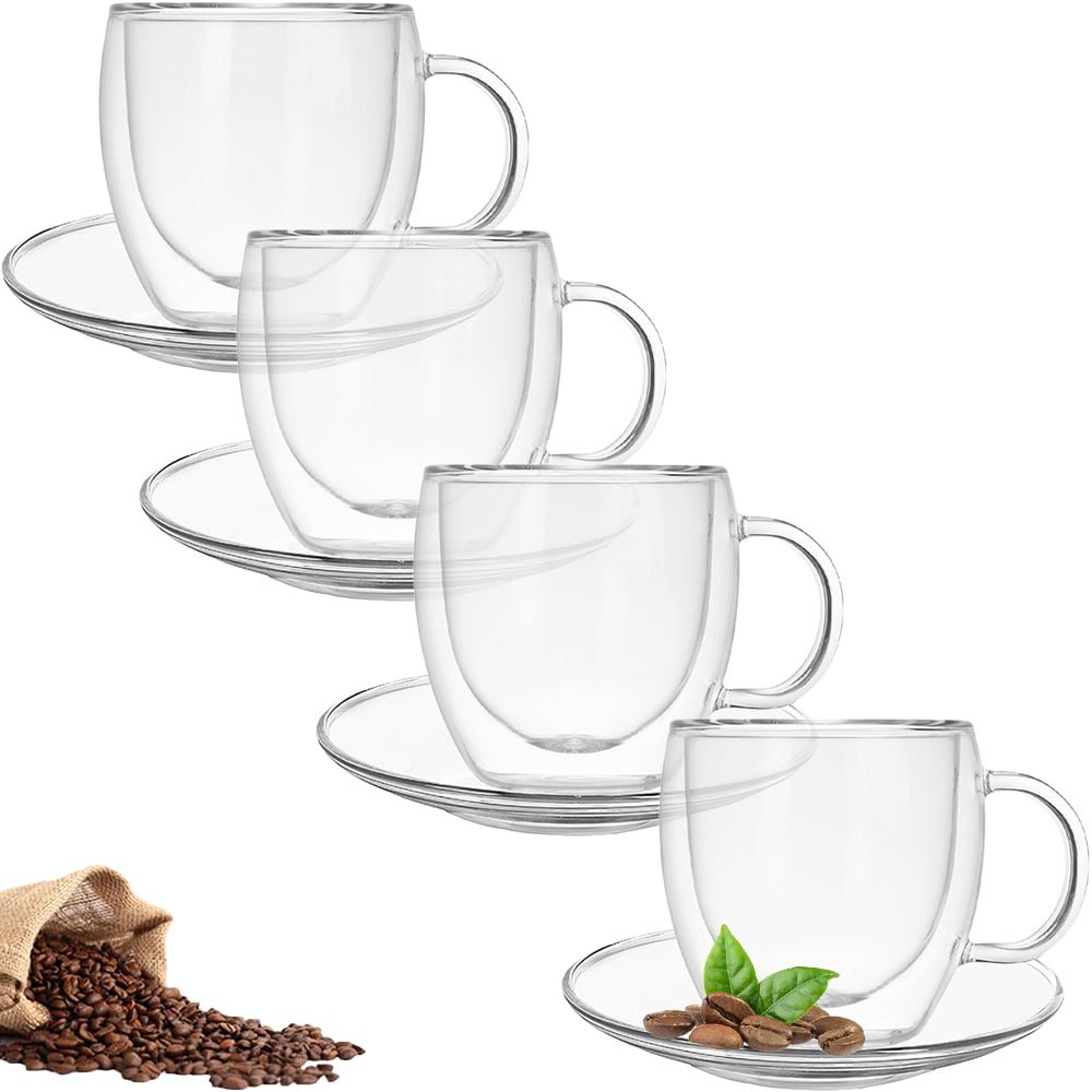 Set 4 cani si 4 farfurioare, Quasar & Co.®, cana 250 ml cu pereti dubli, d 8 cm, h 9 cm, farfurioara 10.5 cm, termorezistenta, transparent 7 Set 4 cani si 4 farfurioare, Quasar & Co.®, cana 250 ml cu pereti dubli, d 8 cm, h 9 cm, farfurioara 10.5 cm, termorezistenta, transparent 7