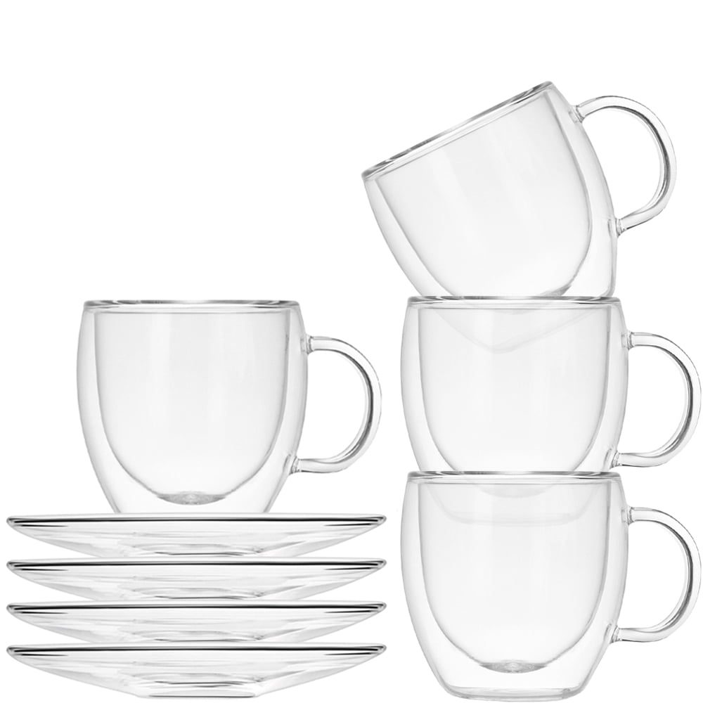 Set 4 cani si 4 farfurioare, Quasar & Co.®, cana 250 ml cu pereti dubli, d 8 cm, h 9 cm, farfurioara 10.5 cm, termorezistenta, transparent 14 Set 4 cani si 4 farfurioare, Quasar & Co.®, cana 250 ml cu pereti dubli, d 8 cm, h 9 cm, farfurioara 10.5 cm, termorezistenta, transparent 14