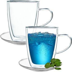 Set 2 cani si 2 farfurioare, Quasar & Co.®, farfurioara 10.5 cm, cana 350 ml cu pereti dubli, termorezistent, transparent 4