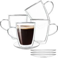 Set 4 cani si 4 farfurioare, Quasar & Co.®, farfurioara 10.5 cm, cana 350 ml cu pereti dubli, termorezistenta, transparent 13