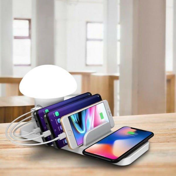 Stand incarcare wireless si USB si lampa veghe, Quasar & Co.®, incarcare rapida QC 3.0, ABS, alb - imagine 12