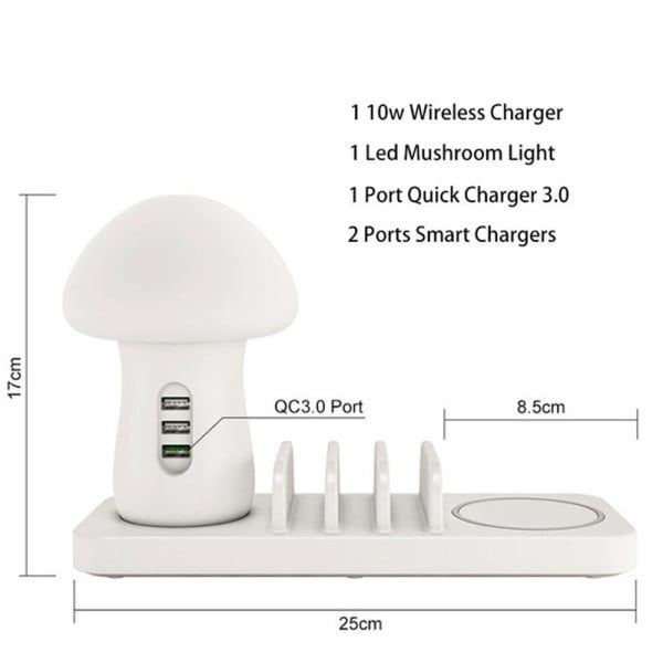 Stand incarcare wireless si USB si lampa veghe, Quasar & Co.®, incarcare rapida QC 3.0, ABS, alb - imagine 7