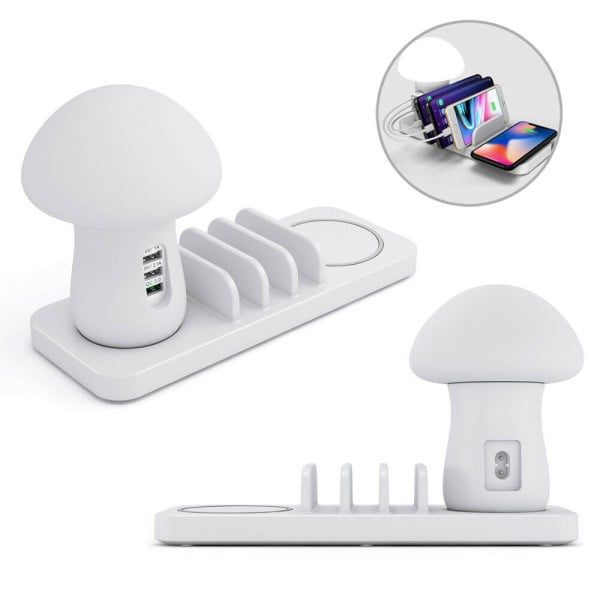 Stand incarcare wireless si USB si lampa veghe, Quasar & Co.®, incarcare rapida QC 3.0, ABS, alb - imagine 4