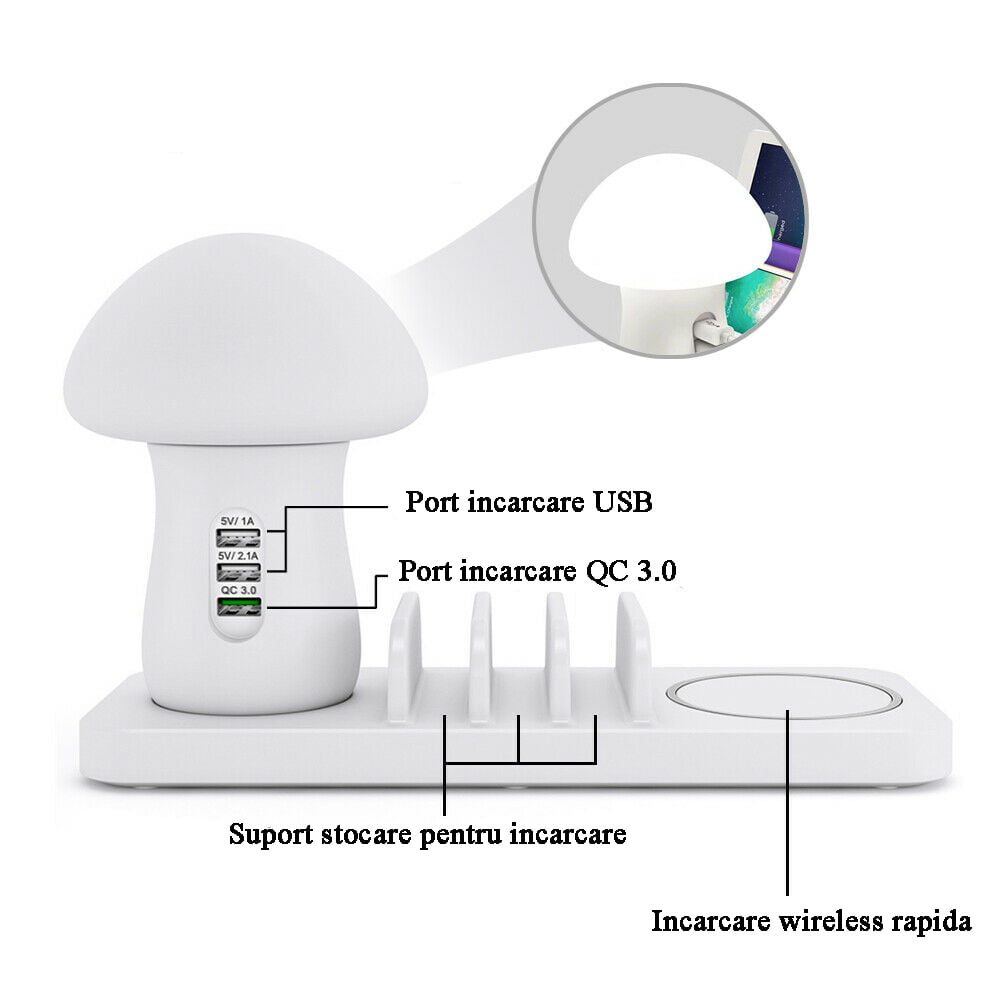 Stand incarcare wireless si USB si lampa veghe, Quasar & Co.®, incarcare rapida QC 3.0, ABS, alb 5 Stand incarcare wireless si USB si lampa veghe, Quasar & Co.®, incarcare rapida QC 3.0, ABS, alb 5