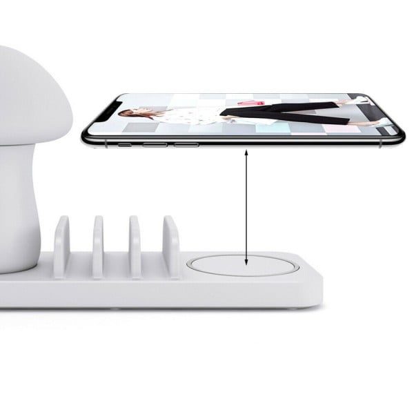 Stand incarcare wireless si USB si lampa veghe, Quasar & Co.®, incarcare rapida QC 3.0, ABS, alb - imagine 8