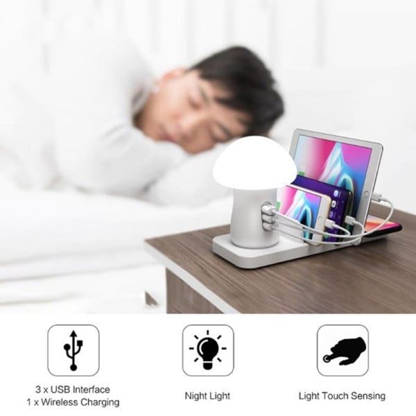 Stand incarcare wireless si USB si lampa veghe, Quasar & Co.®, incarcare rapida QC 3.0, ABS, alb - imagine 11