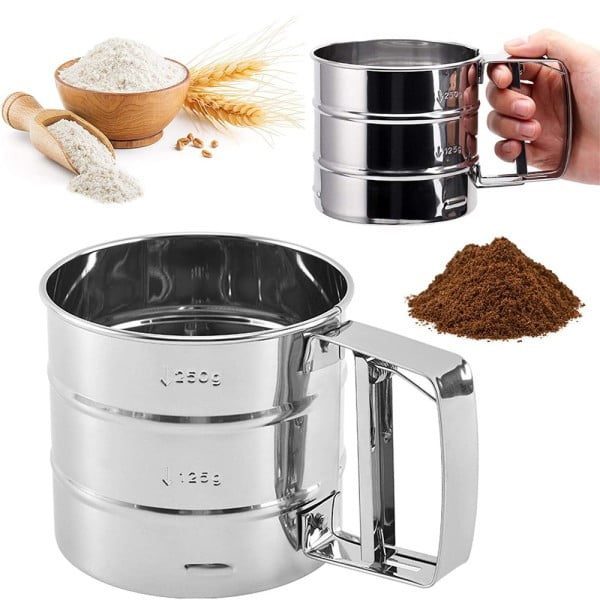 Set patiserie/cofetarie cu forma reglabila tort/prajituri si sita faina gradata, Quasar & Co.®, inox, 28,5-53,5 cm x 17,5-33 cm/ 9.5 x 10.5 cm, 350 g, argintiu - imagine 3