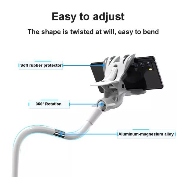 Suport telefon Quasar & Co.®, cu prindere de masa, aluminiu/plastic, functii rotire/inclinare, lungime 88 cm, alb - imagine 4