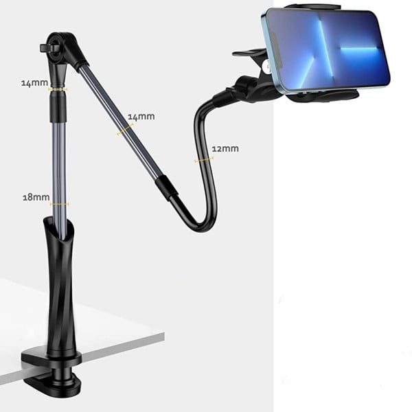 Suport telefon Quasar & Co.®, cu prindere de masa, aluminiu/plastic, functii rotire/inclinare, lungime 88 cm, negru - imagine 5
