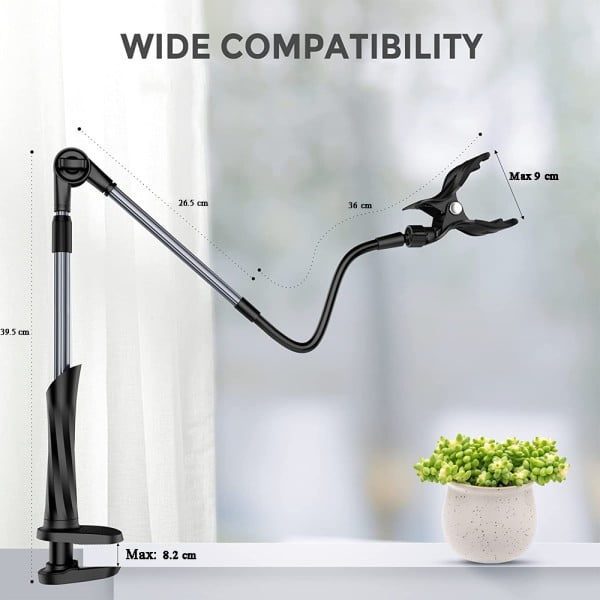 Suport telefon Quasar & Co.®, cu prindere de masa, aluminiu/plastic, functii rotire/inclinare, lungime 88 cm, negru - imagine 6