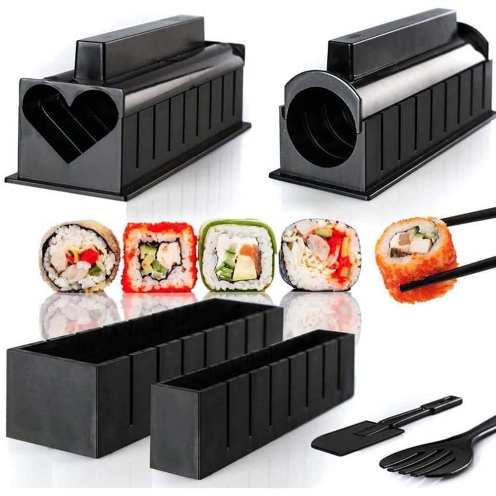 Set preparare sushi 11 piese, Quasar & Co.®, 2 spatule, 8 forme diferite si cutit , plastic, negru 5 Set preparare sushi 11 piese, Quasar & Co.®, 2 spatule, 8 forme diferite si cutit , plastic, negru 5
