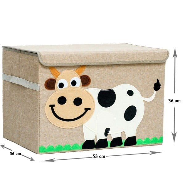 Cutie depozitare jucarii, Quasar & Co.®, model Vacuta, pliabila, intarita, iuta, 53x36x36 cm, maro-bej - imagine 12