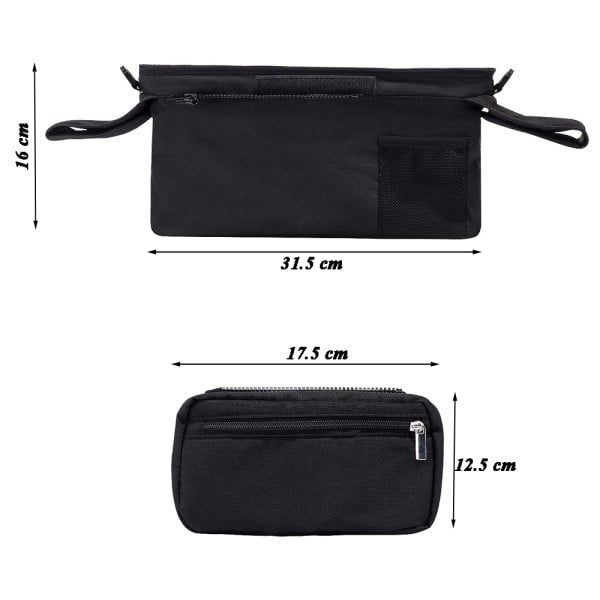 Organizator carucior Quasar & Co.®, compartimentat, geanta cu prindere universala, buzunar telefon, compartimente biberon, 31,5 x 16 x 5 cm, fas, negru - imagine 5