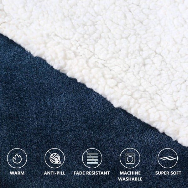 Patura cu maneci, gluga si buzunar, Quasar & Co.®, fleece captusit cu blana, poliester, marime universala, albastru - imagine 7