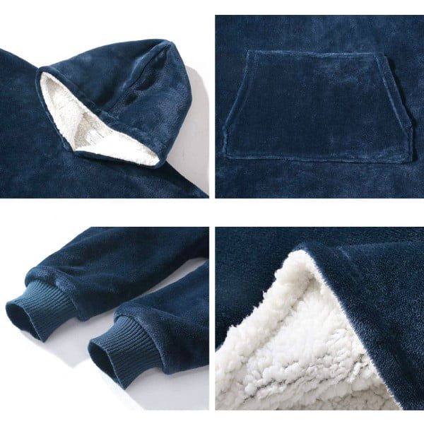 Patura cu maneci, gluga si buzunar, Quasar & Co.®, fleece captusit cu blana, poliester, marime universala, albastru - imagine 5