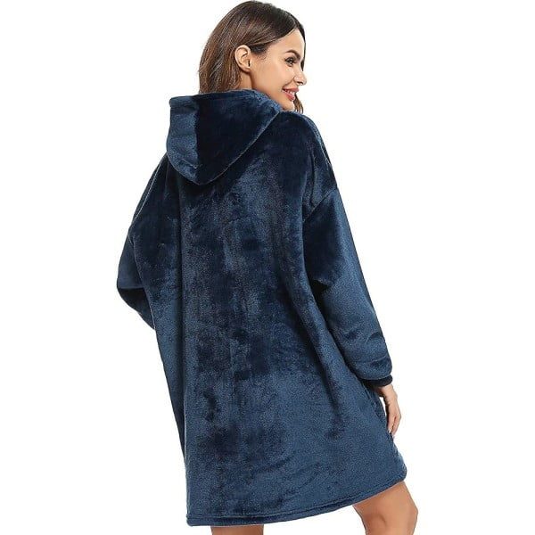 Patura cu maneci, gluga si buzunar, Quasar & Co.®, fleece captusit cu blana, poliester, marime universala, albastru - imagine 4
