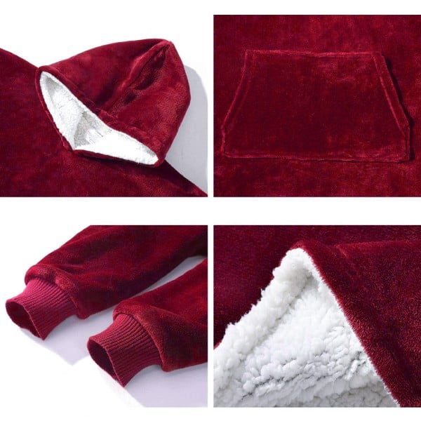 Patura cu maneci, gluga si buzunar, Quasar & Co.®, fleece captusit cu blana, poliester, marime universala, rosu - imagine 6