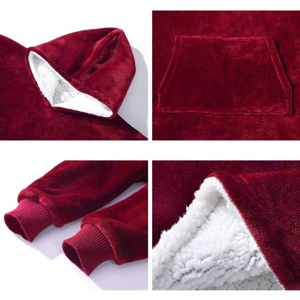Patura cu maneci, gluga si buzunar, Quasar & Co.®, fleece captusit cu blana, poliester, marime universala, rosu 6