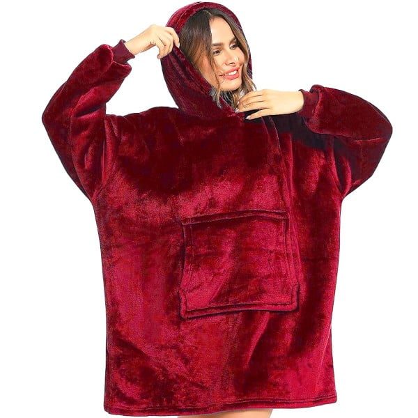Patura cu maneci, gluga si buzunar, Quasar & Co.®, fleece captusit cu blana, poliester, marime universala, rosu - imagine 3