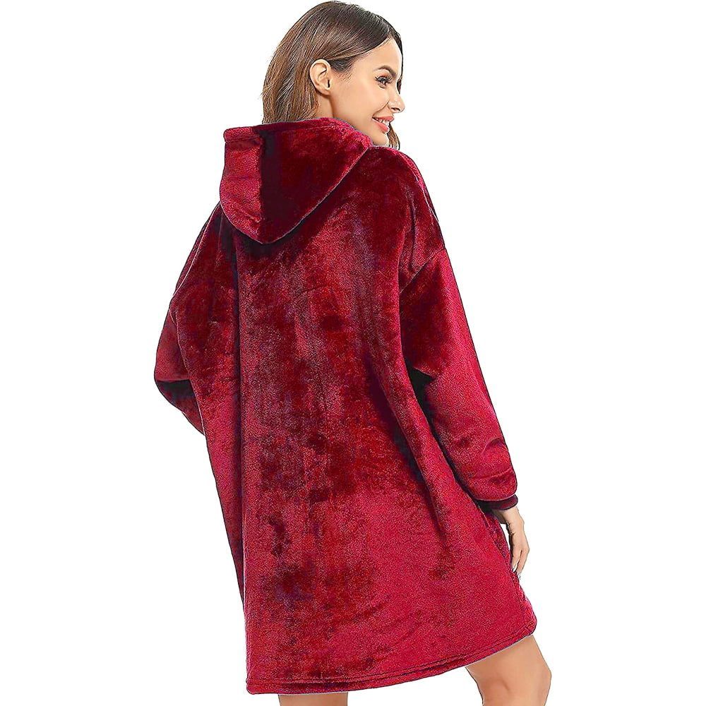 Patura cu maneci, gluga si buzunar, Quasar & Co.®, fleece captusit cu blana, poliester, marime universala, rosu 4
