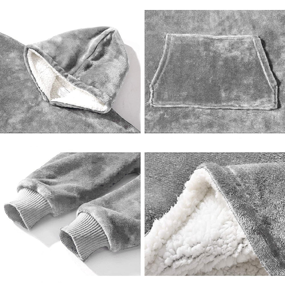 Patura cu maneci, gluga si buzunar, Quasar & Co.®, fleece captusit cu blana, poliester, marime universala, gri deschis 5 Patura cu maneci, gluga si buzunar, Quasar & Co.®, fleece captusit cu blana, poliester, marime universala, gri deschis 5