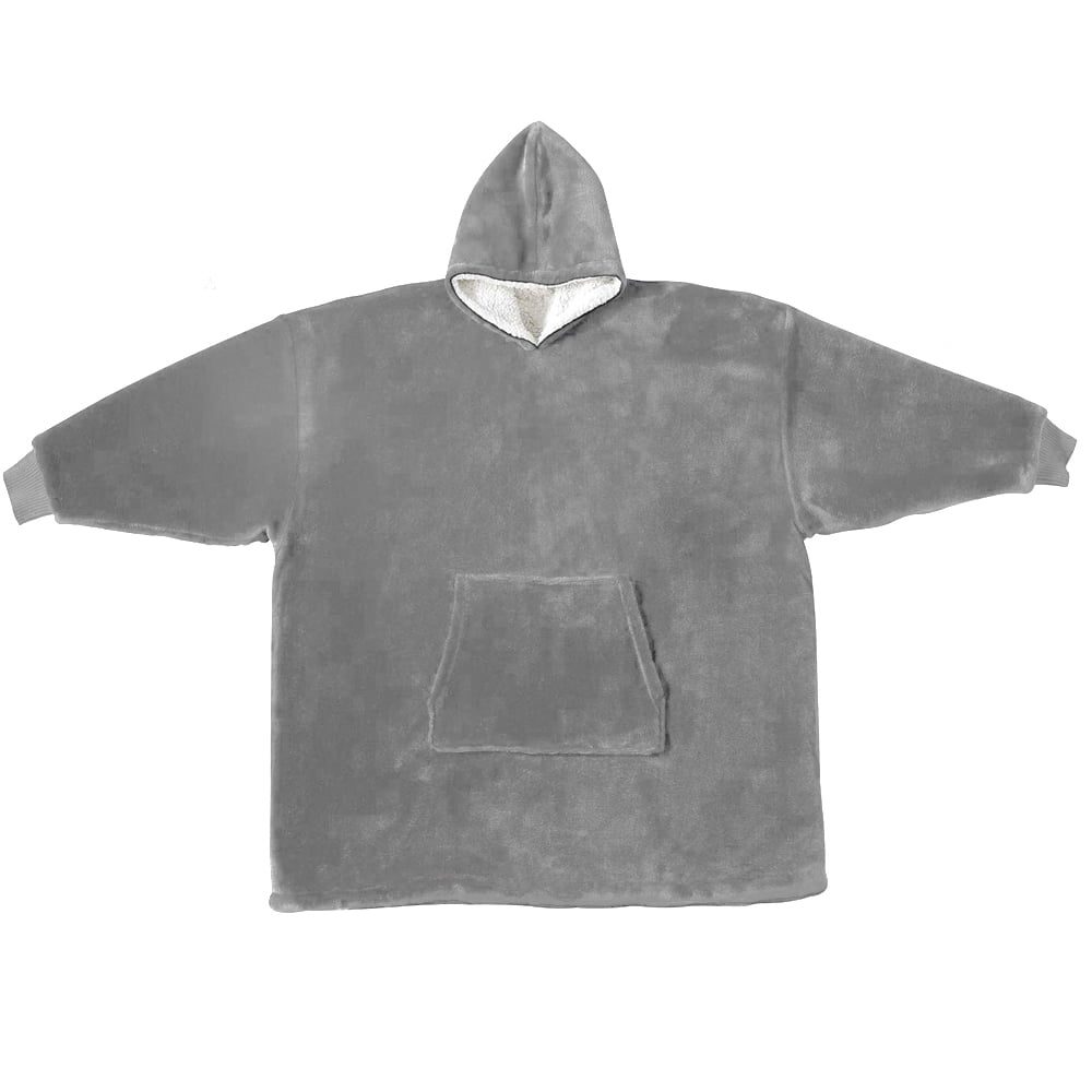 Patura cu maneci, gluga si buzunar, Quasar & Co.®, fleece captusit cu blana, poliester, marime universala, gri deschis 6 Patura cu maneci, gluga si buzunar, Quasar & Co.®, fleece captusit cu blana, poliester, marime universala, gri deschis 6