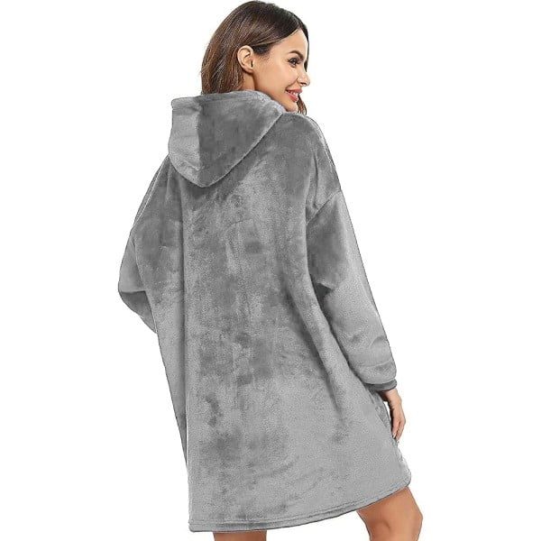 Patura cu maneci, gluga si buzunar, Quasar & Co.®, fleece captusit cu blana, poliester, marime universala, gri deschis - imagine 4