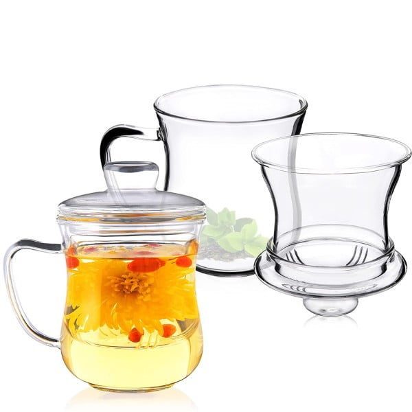 Set 2 cani cu infuzor din sticla si capac, Quasar & Co.®, Tee for one, termorezistente, sticla, 350 ml, transparent - imagine 5