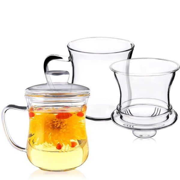 Set 2 cani cu infuzor din sticla si capac, Quasar & Co.®, Tee for one, termorezistente, sticla, 350 ml, transparent - imagine 6