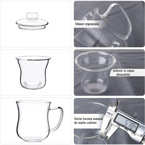 Set 2 cani cu infuzor din sticla si capac, Quasar & Co.®, Tee for one, termorezistente, sticla, 350 ml, transparent - imagine 15