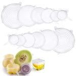 Set 12 capace flexibile, Quasar & Co.®, elastice, reutilizabile, inlocuitor folie strech, pentru castron/bol, silicon, dimensiuni diferite, transparent 12