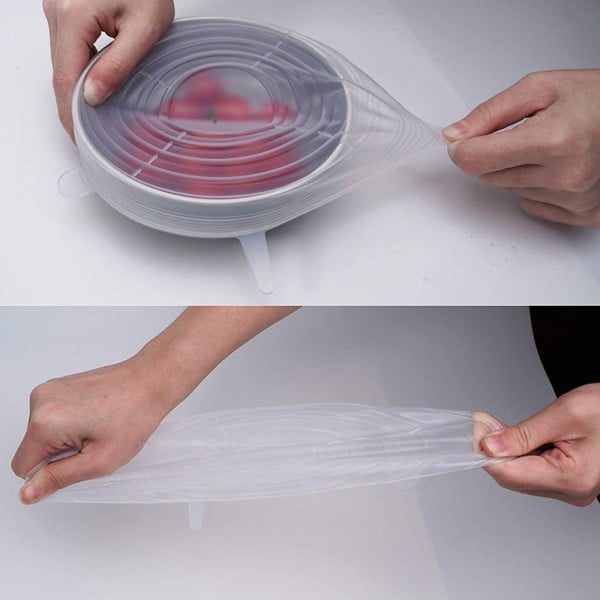 Set 12 capace flexibile, Quasar & Co.®, elastice, reutilizabile, inlocuitor folie strech, pentru castron/bol, silicon, dimensiuni diferite, transparent - imagine 7