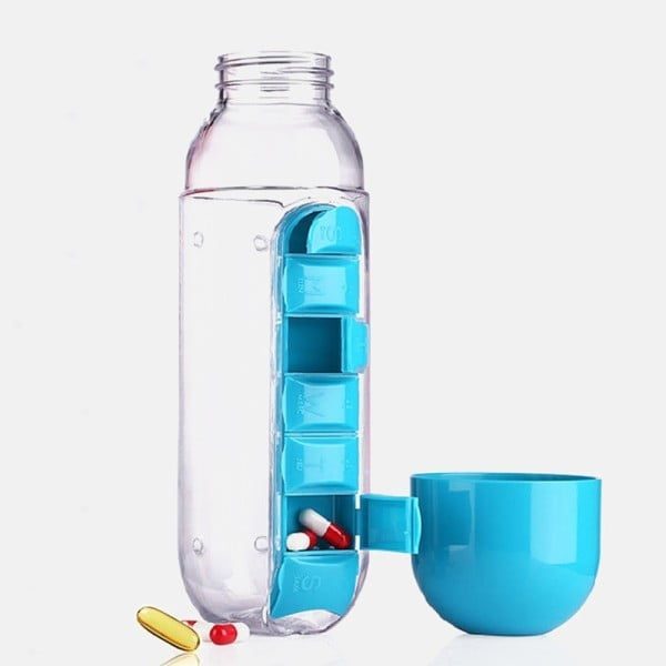 Set 2 sticle cu organizator pentru medicamente, Quasar & Co.®, fara BPA, portabile, cu dozatoare saptamanale, tritan, 600 ml, rosu-turcoaz - imagine 7