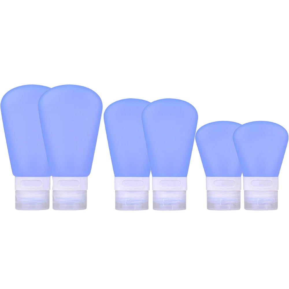 Set 6 sticlute de calatorie/voiaj cu ventuza si geanta, Quasar & Co.®, portabile, dozator pentru produse de ingrijire personala, silicon, 30, 60 si 90 ml, albastru 2