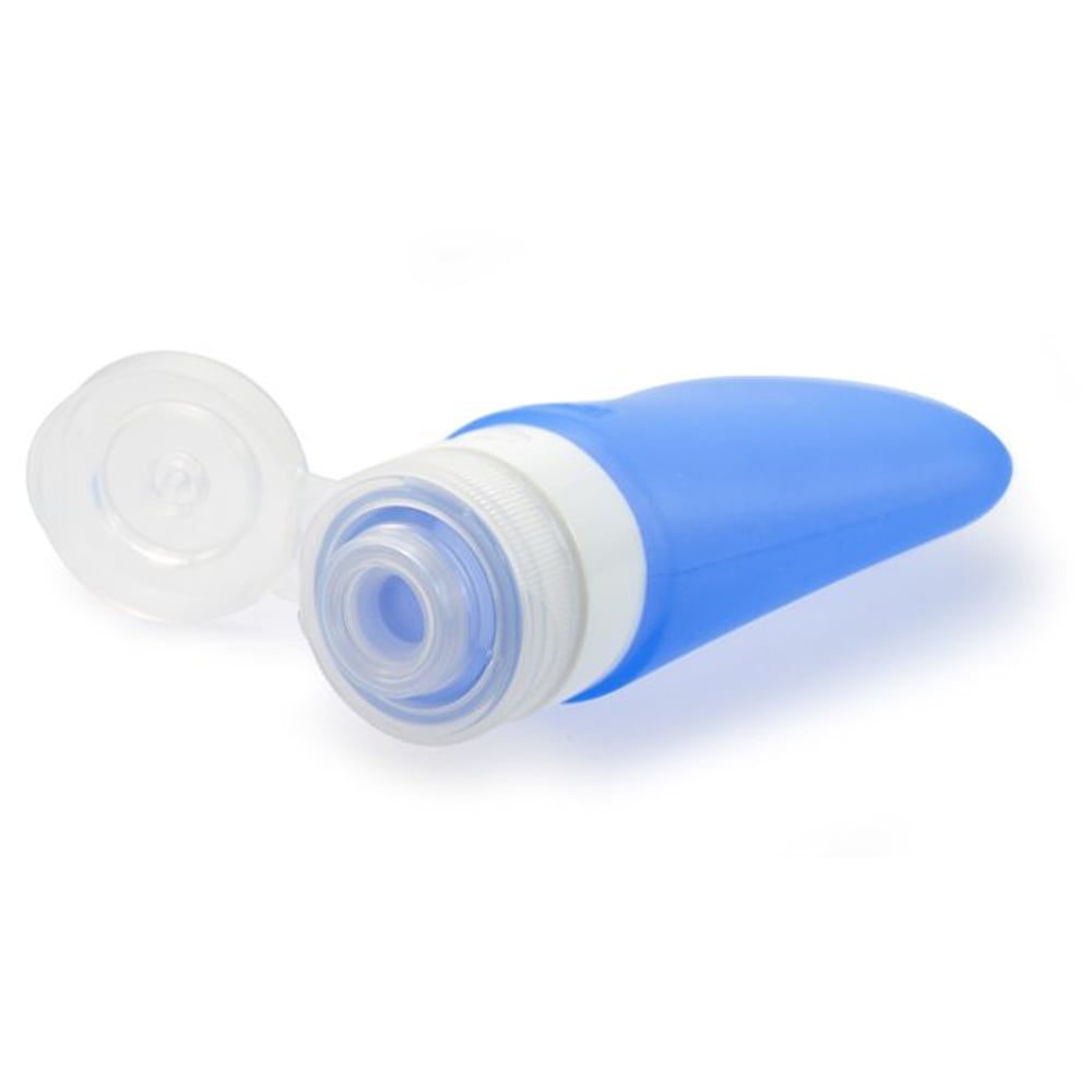 Set 6 sticlute de calatorie/voiaj cu ventuza si geanta, Quasar & Co.®, portabile, dozator pentru produse de ingrijire personala, silicon, 30, 60 si 90 ml, albastru 4
